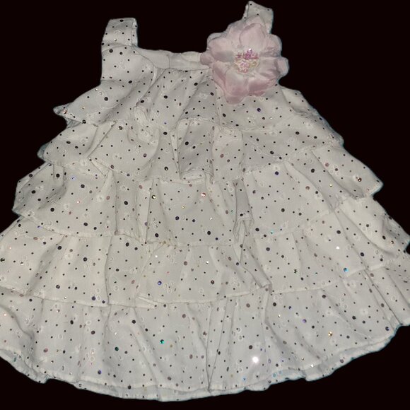 IRIS & IVY DRESS WHITE/PINK EYELET LAYERED RUFFLED SUMMER SPRING-GIRLS SIZE 24M - Picture 1 of 4